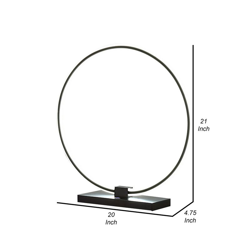 Sine 21 Inch Table Lamp, Modern Circle Ring LED, Sleek Black Metal Base - Benzara