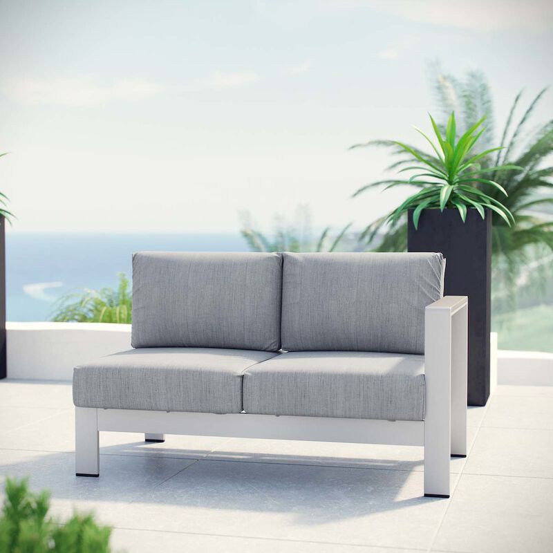 Silver Gray Shore Outdoor Patio Aluminum Right-Arm Loveseat - Benzara