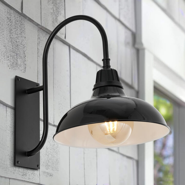 Stanley 12.25" 1-Light Farmhouse Industrial Indoor/Outdoor Iron LED Gooseneck Arm Outdoor Sconce