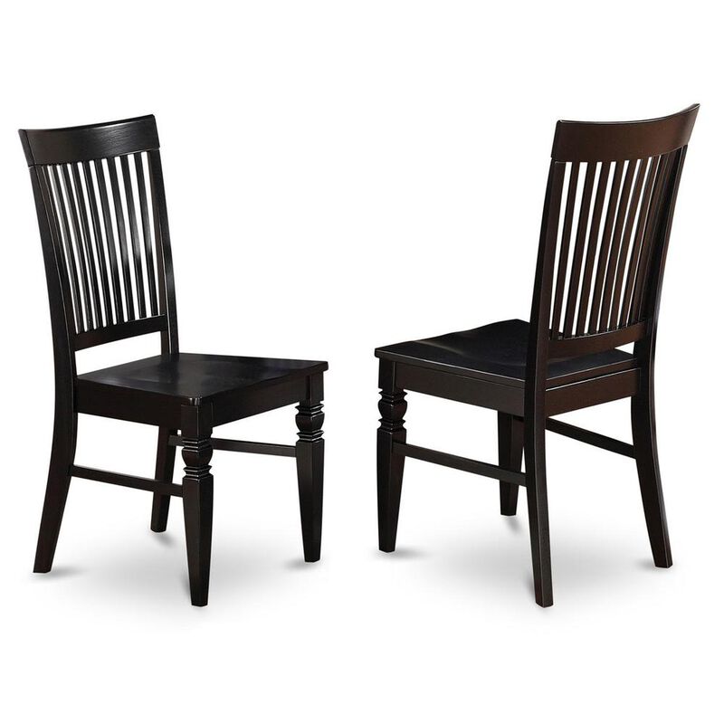 East West Furniture Weston  Dining  Wood  Seat  Chair  with  Slatted  Back  in  Black  Finish,  Set  of  2