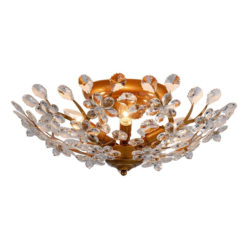 Juan 5-light Crystal Glass Flowers Blooms Flush Mount - Medium‑gloss Brushed Brass Finish image number 0
