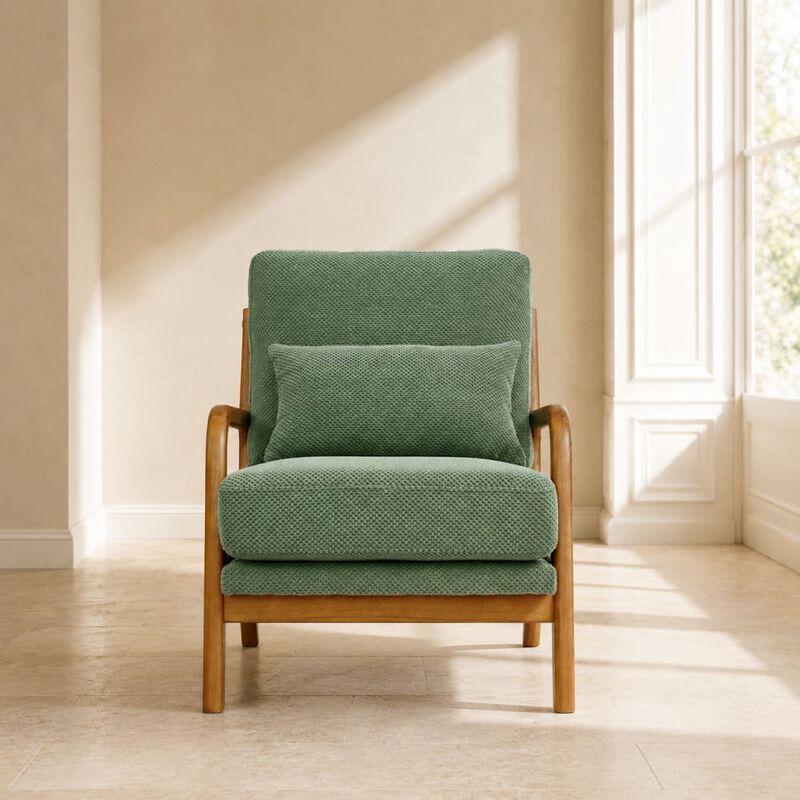 GOODSILO Mid-Century Modern Wooden Lounge Chair with Nubby Upholstery, High-Density Foam Cushion for Home and Office Use image number 3