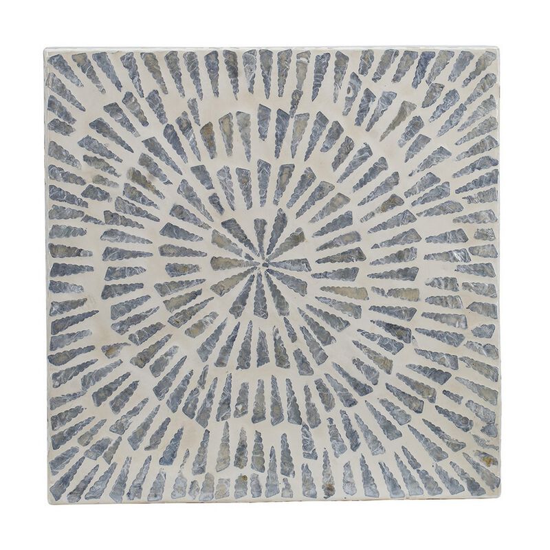 18 Inch Modern Capiz Accent Table Stool, Square, Gray Starburst Pattern