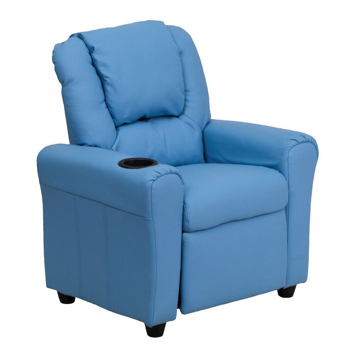 Flash Furniture Contemporary Light Blue Vinyl Kids Recliner with Cup Holder and Headrest