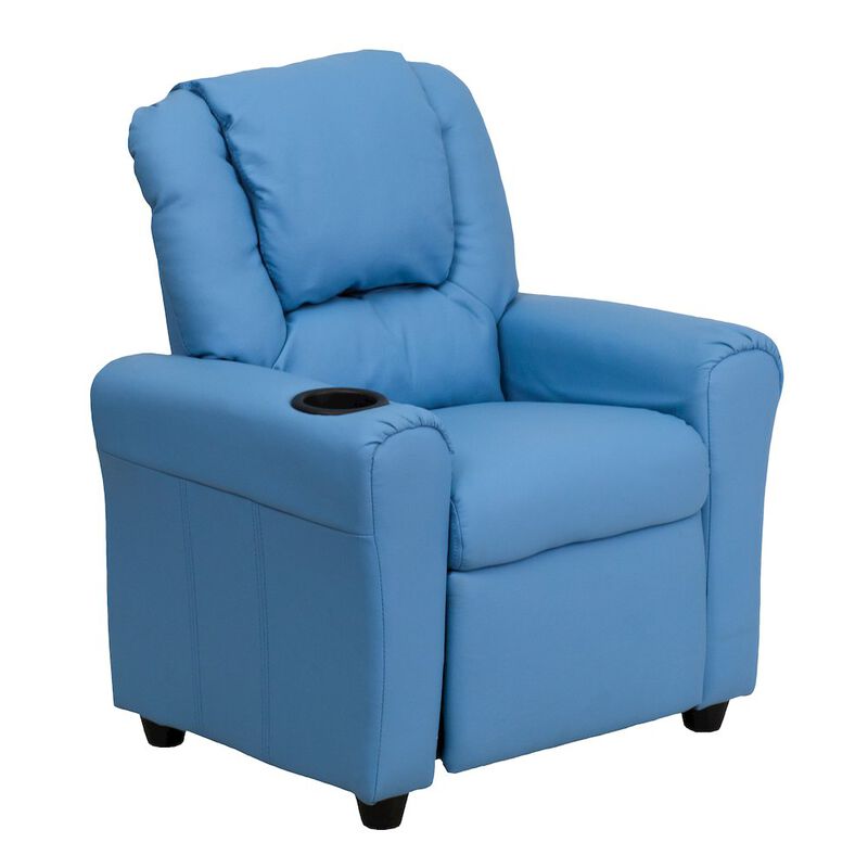 Flash Furniture Contemporary Light Blue Vinyl Kids Recliner with Cup Holder and Headrest