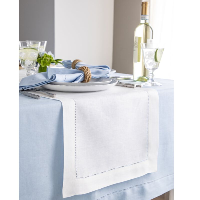Solino Home Classic Hemstitch 100% Linen Table Runner &ndash; Handcrafted, Machine Washable, Perfect for Holiday and Everyday Dining