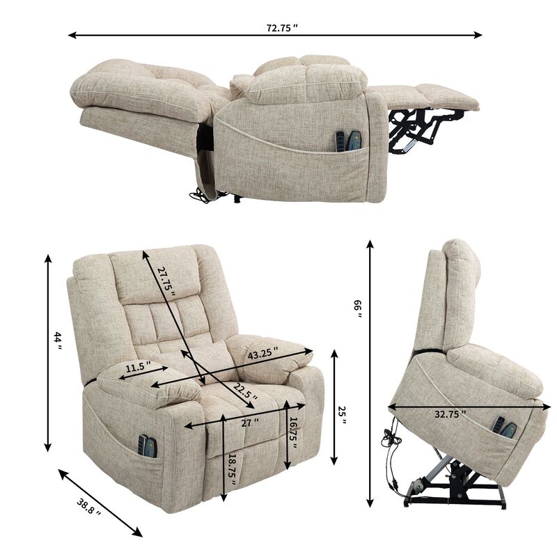 Chenille Power Lift Recliner Chair with Heat and Massage, 4 OKIN Motors, Lift Chair with Adjustable Headrest and Lumbar image number 2