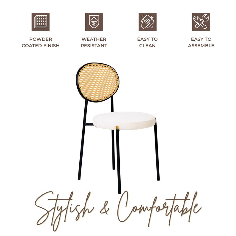 LeisureMod Euston Modern Dining Chair with Wicker Back and Velvet Seat, Indoor Kitchen, Dining Room, Home, Contemporary Side Chair Seating