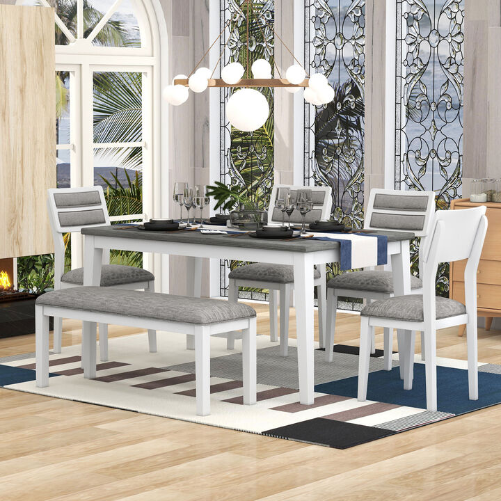 Merax 6-Piece Classic Dining Set with Trapezoid Table, 4 Chairs & Bench