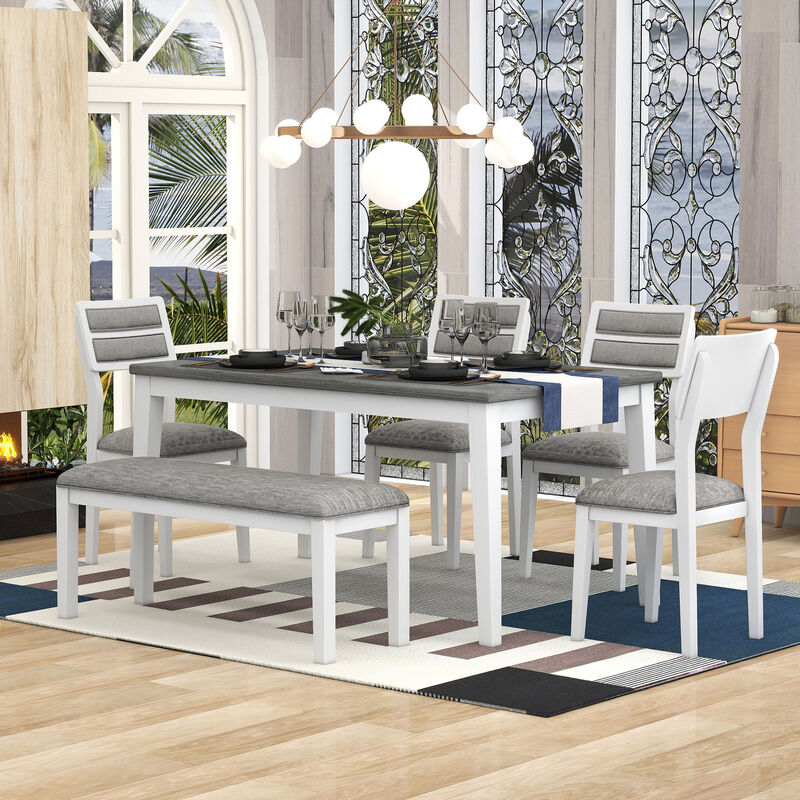 Merax 6-Piece Classic Dining Set with Trapezoid Table, 4 Chairs & Bench image number 1