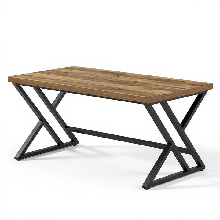 Top True Wood Computer Desk, Modern Writing Desk with Metal Legs for Home Office
