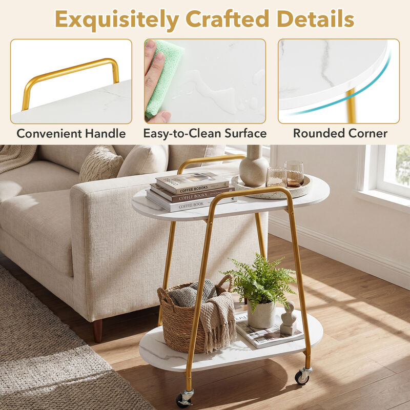 2-Tier Rolling End Table with Faux Marble Surfaces for Small Spaces image number 4