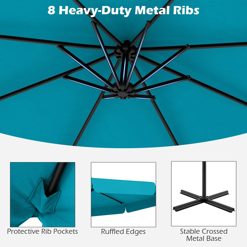 Patio Cantilever Umbrella with Cover &ndash; Tilt Adjustment & Decorative Ruffled Edge