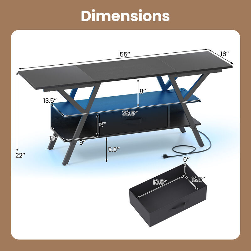 Modern TV Stand with LED Lights and Built In Power Outlets image number 2