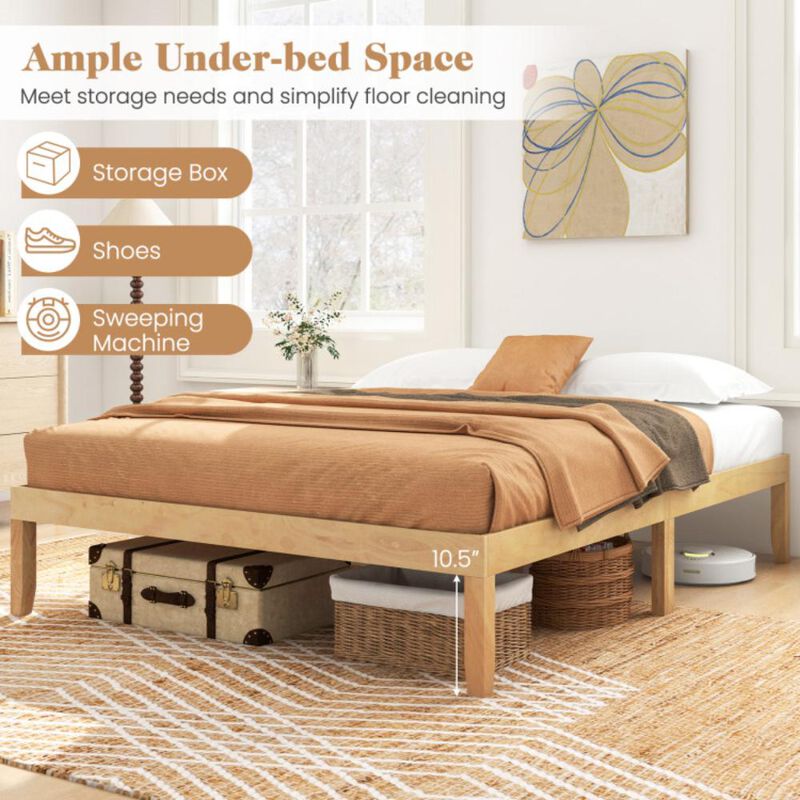 Hivvago Full Size Wood Bed Frame with Wooden Slats Support and Rubber Wood Legs