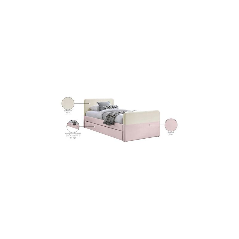 Meridian Furniture Ivy Pink & Cream Velvet Twin Trundle/Storage Bed