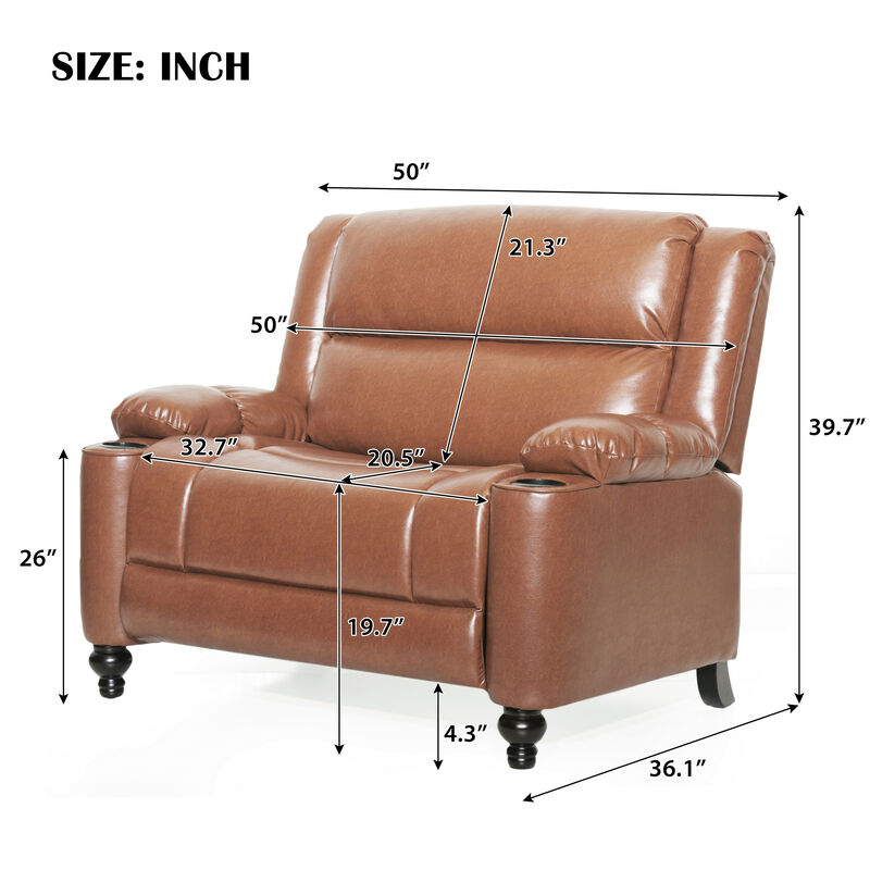 Merax Oversized Faux Leather Recliner with Dual Armrest Cup Holders & Adjustable Recline image number 5