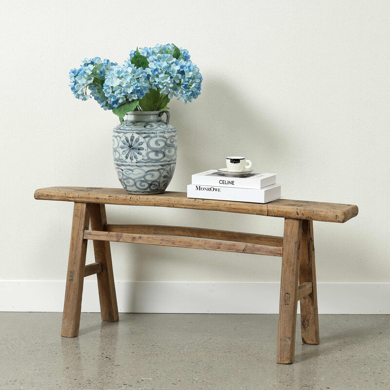 Vintage Solid Entryway Bench in Weathered Natural image number 3