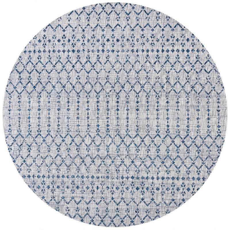 Ourika Moroccan Geometric Textured Weave Round Indoor/Outdoor Area Rug