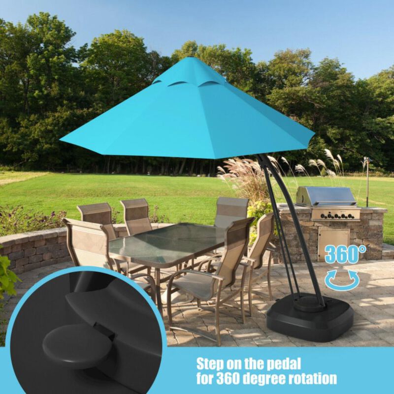 Hivvago 11 Feet Outdoor Cantilever Hanging Umbrella with Base and Wheels