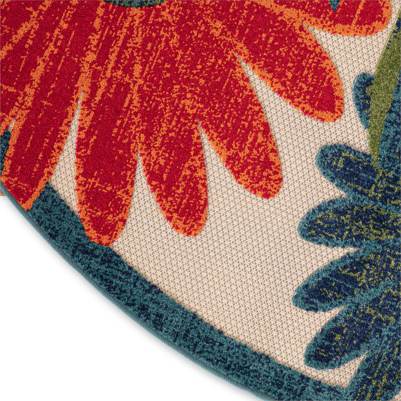 HomeRoots 8' Ivory Orange And Blue Round Floral Indoor Outdoor Area Rug image number 5