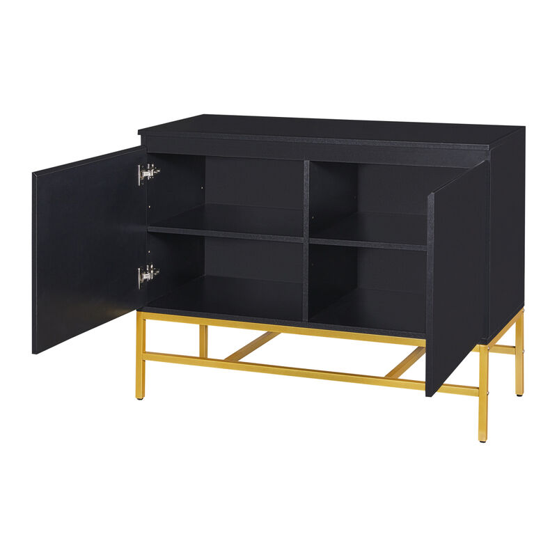 Minimalist Luxury Cabinet Two Door Sideboard with Gold Metal Legs for Living Room, Dining Room (Black)