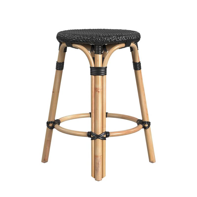 Butler Specialty Tobias Rattan Round 24 Counter Stool, Black