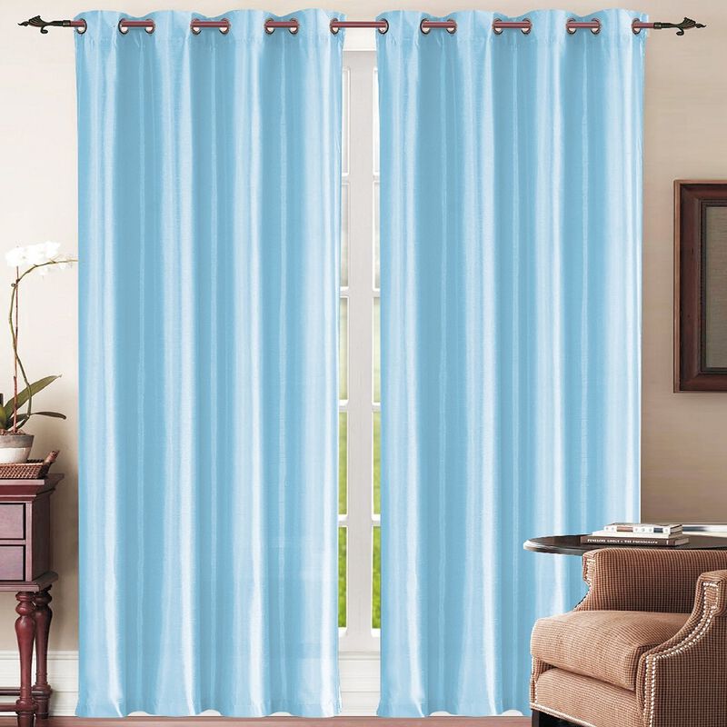 J&V TEXTILES Solid Grommet Faux Silk Window Curtain Drapes Treatment in 84" Length- Set of 2 image number 0