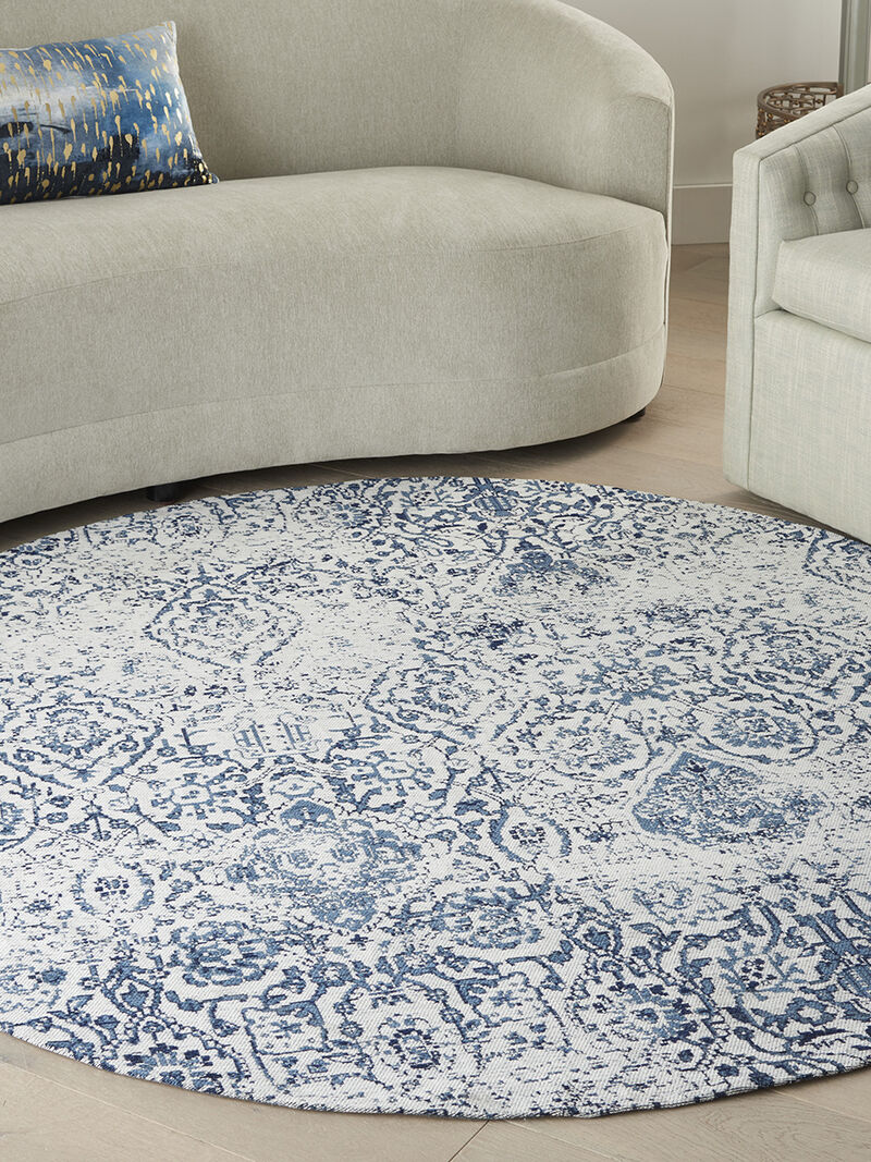 Damask DAS06 Ivory/Navy 6' x Round Rug