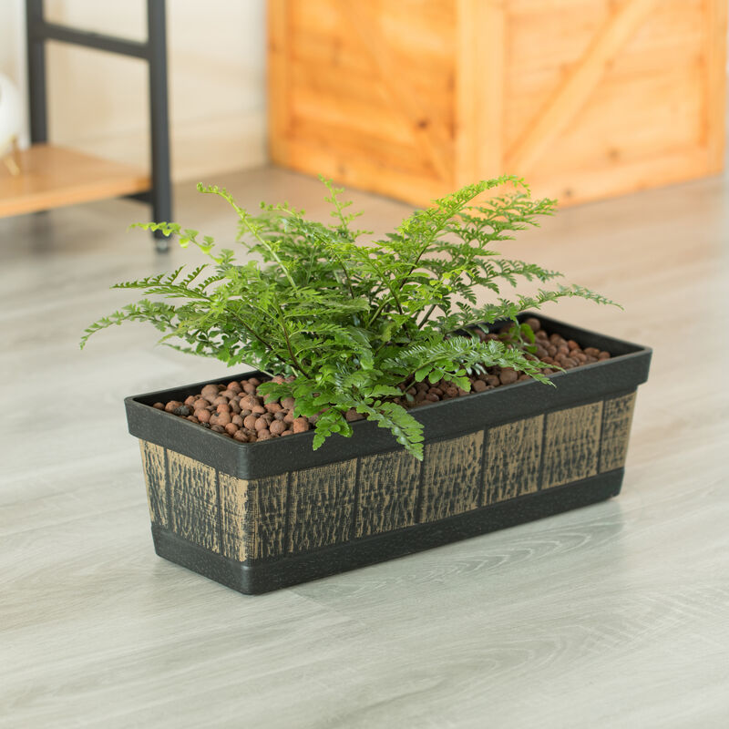 Outdoor and Indoor Rectangle Trough Plastic Planter Box, Vegetables or Flower Planting Pot, Brown Small