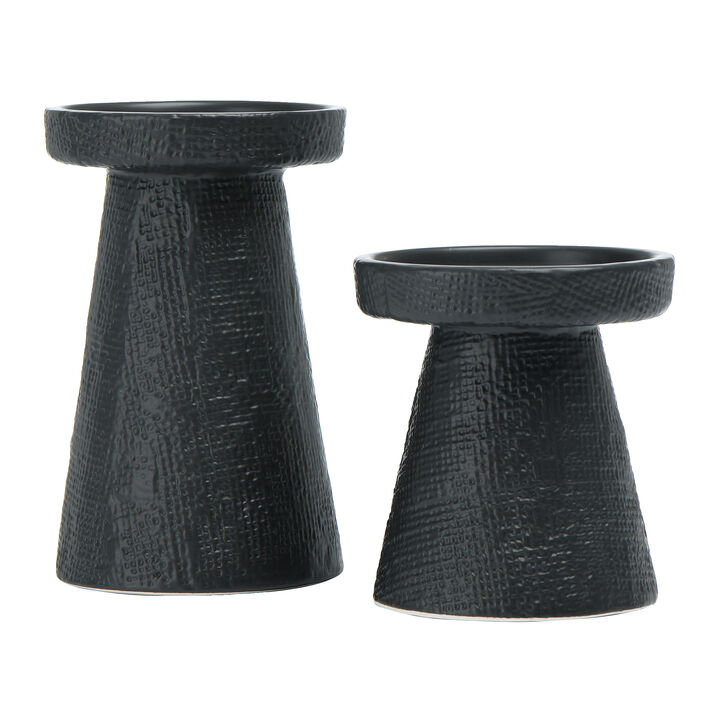Stoneware Pillar & Taper Candle Holders, Set of 2