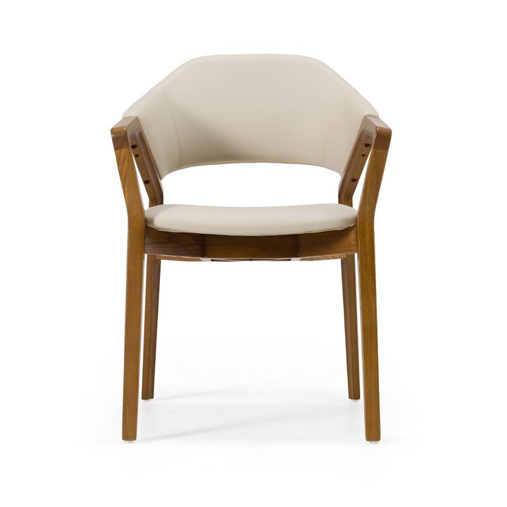 Modrest Ocasio - Mid-Century Modern Cream Vegan Leather + Walnut Dining Chair