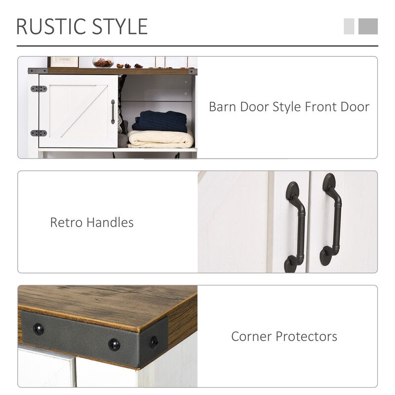 White Kitchen Cupboard: 2-Door Freestanding Cabinet with Bottom Shelf