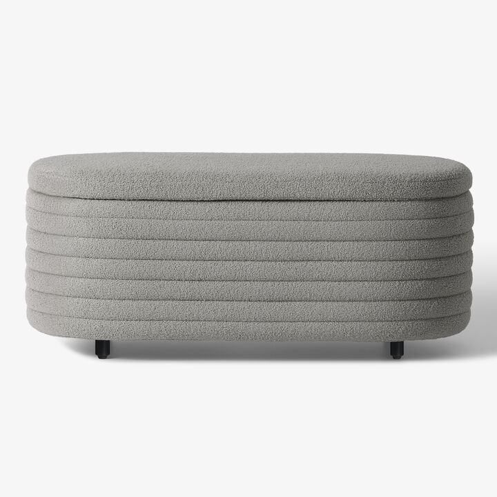 WestinTrends 42" Wide Mid-Century Modern Upholstered Teddy Sherpa Tufted Oval Storage Ottoman Bench