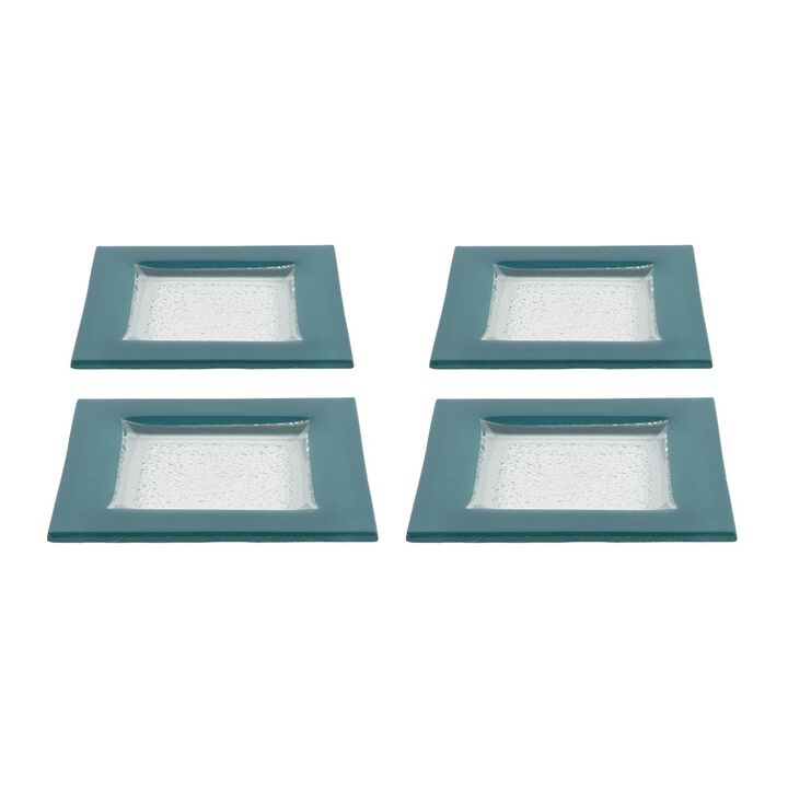 Glass Dinnerware 6" x 6" Square Blue Glass Plate (Set of 4)
