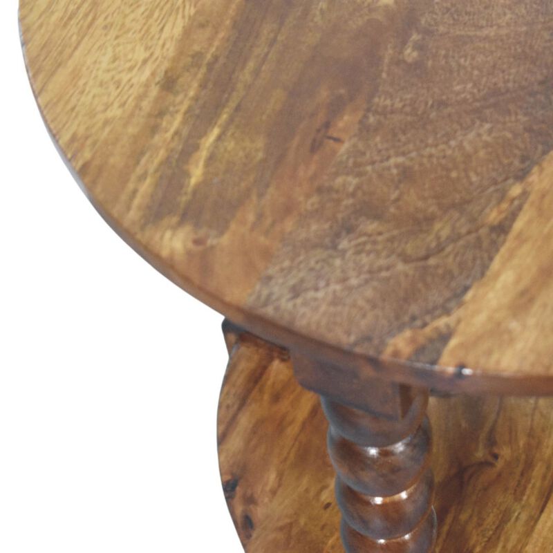 Artisan Furniture Solid Wood Spindle Round Side Table, 1 Open Shelf, Brown image number 6