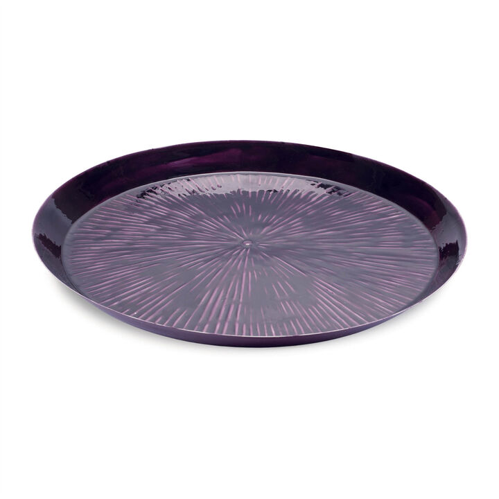HomeRoots 14" Purple Metal Etched Round Serving Tray