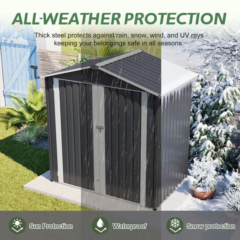 WOW PIONEER Heavy Duty Metal Outdoor Storage Shed with Lockable Door, Waterproof Weather Resistant Tool Storage House for Backyard Patio Lawn Garden image number 5