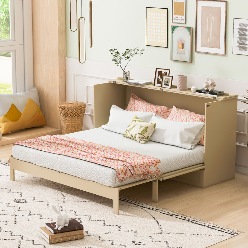 Whisen Modern Design Full Size Murphy Bed, Folded into a Cabinet with Large Drawers