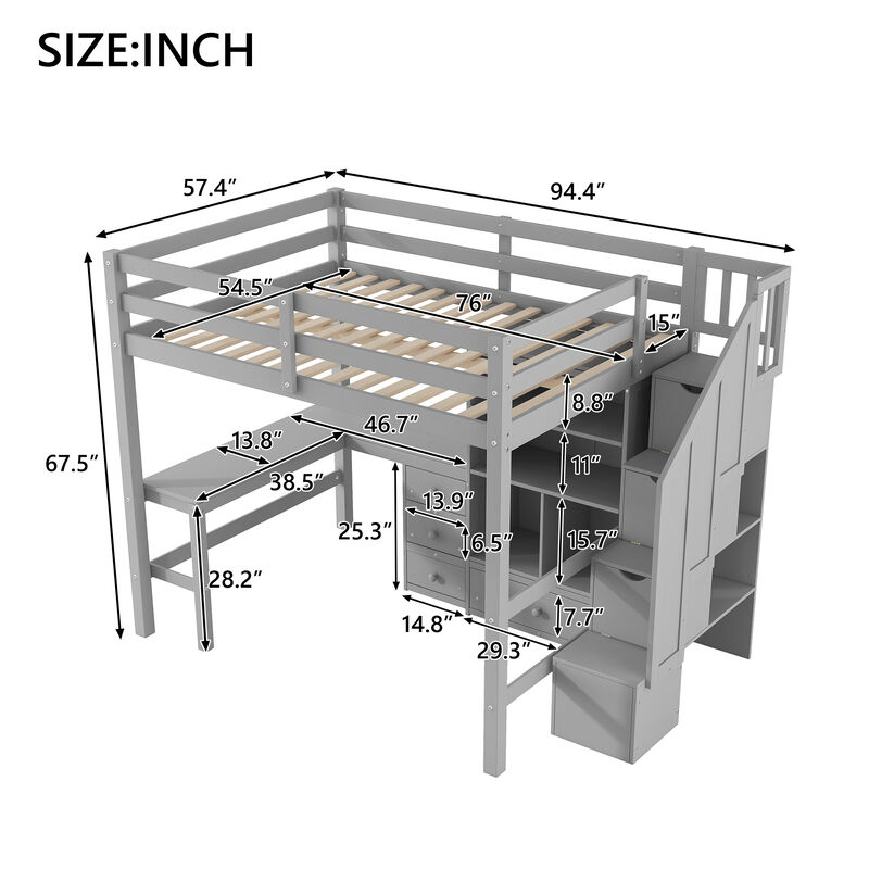Merax Loft Bed with L-Shaped Desk and Drawers