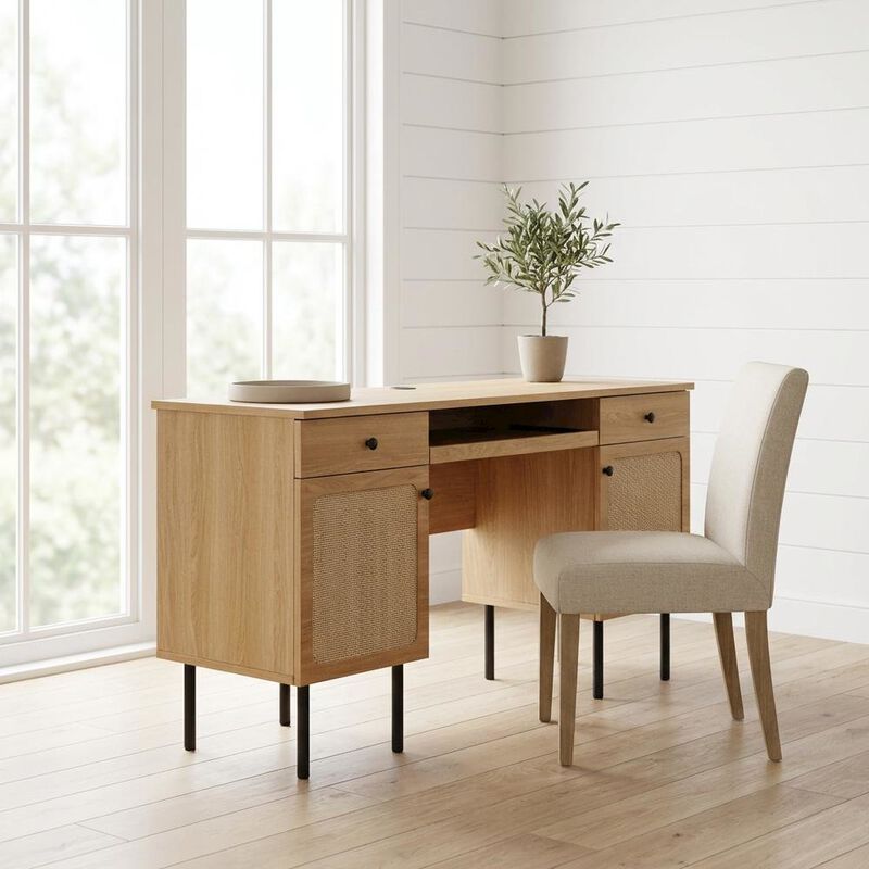 Modern Office Desk In Neutral Finish With Spacious Work Surface image number 3