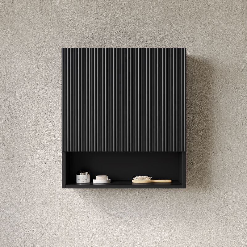 ELEMENT ACE Wall-Mounted Striped Bathroom Cabinet with Doors, Shelf and Open Storage Compartment image number 4