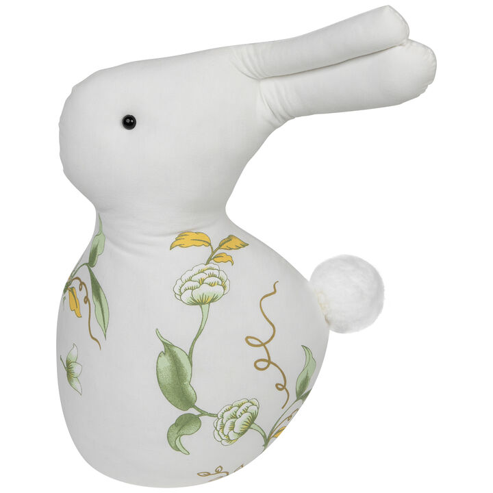14" Plush White  Soft Green  and Yellow Floral Rabbit Spring Easter Decoration