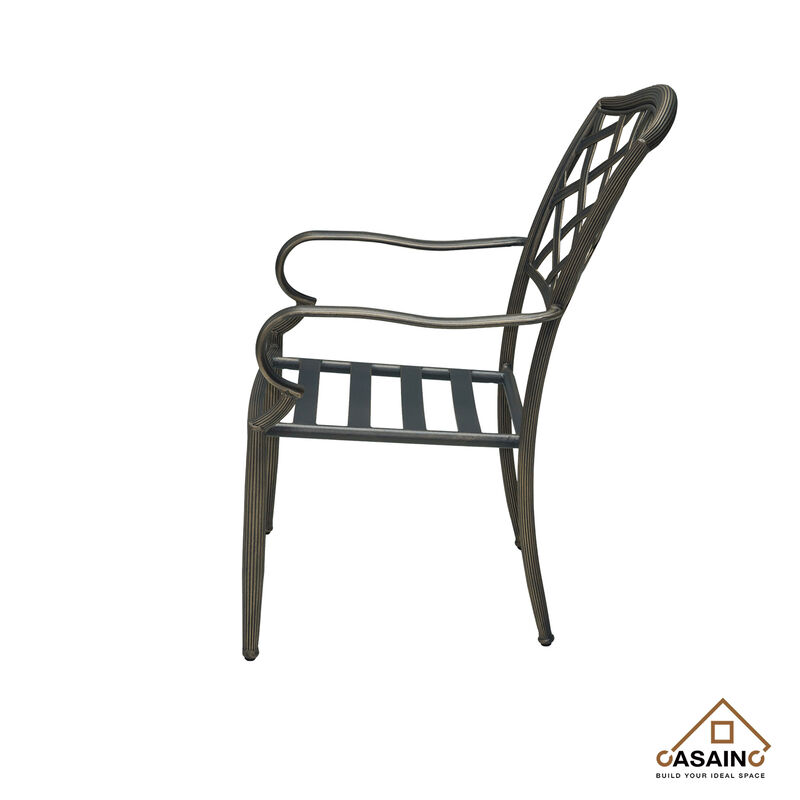 4-Piece Brown Cast Aluminum Outdoor Arm Dining Chair Patio Bistro Chairs with Cushion
