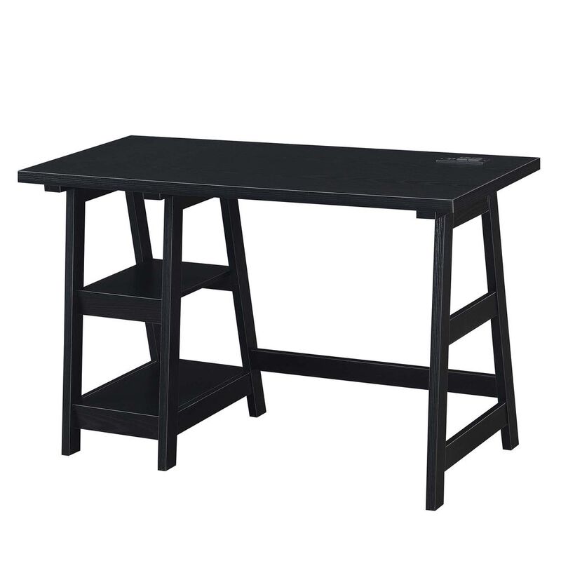 Convenience Concepts Designs2Go Trestle Desk with Charging Station, Black