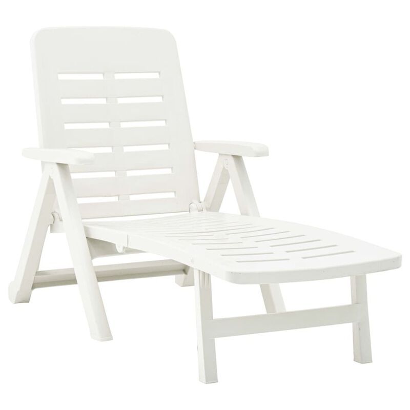 Sunlounger White Plastic Standard Foldable Folding Sun Lounger