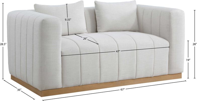 Meridian Furniture Lucia Cream Linen Textured Fabric Loveseat