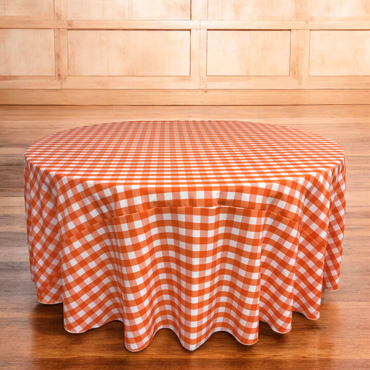 Round Polyester Checkered Tablecloth 108 Inch for Banquets and Parties