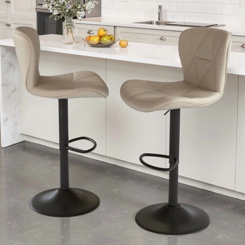 Faux Leather Swivel Bar Stools Set of 2, Adjustable Counter Height Kitchen Chairs, Iron Frame High Backrest 360&deg; Barstools for Kitchen Counter, Outdoor image number 2
