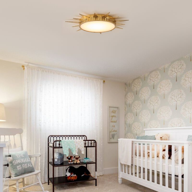 25" Vintage Antique Painted Gold Sunburst Flush Mount Ceiling Light